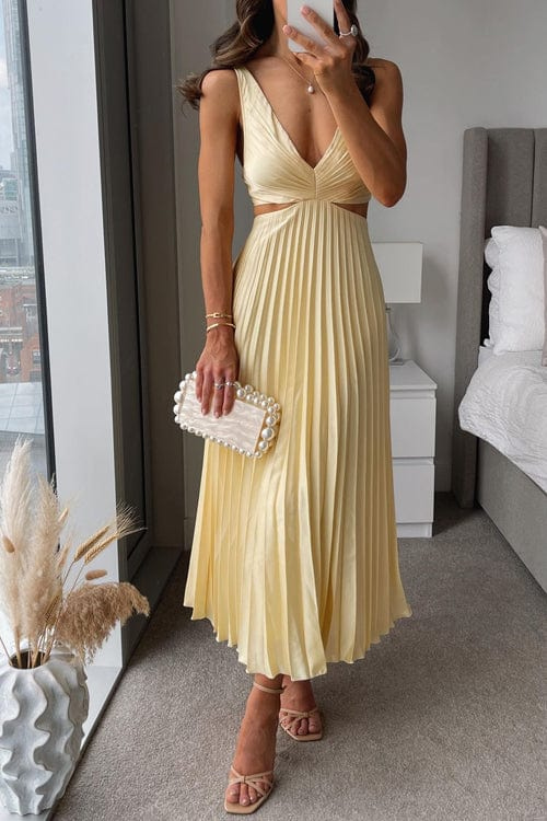 Timeless Elegance Flowing Pleated Midi Dress for Women