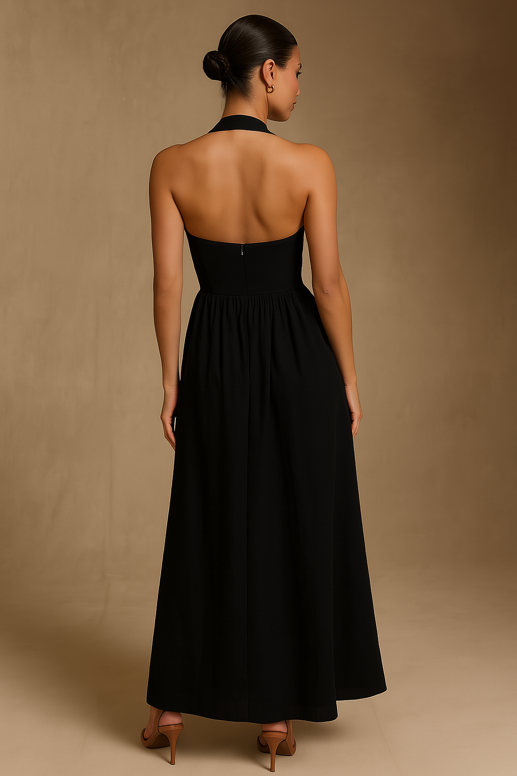 Caden Black Maxi Dress – Halter Neck with Pockets