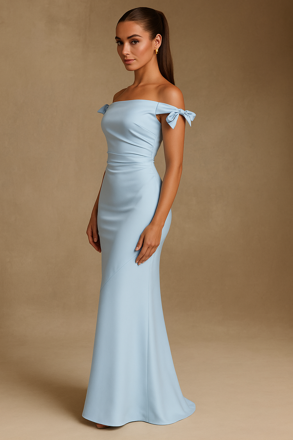 Frida Blue Maxi Dress – Off Shoulder & Tie Sleeve Detail