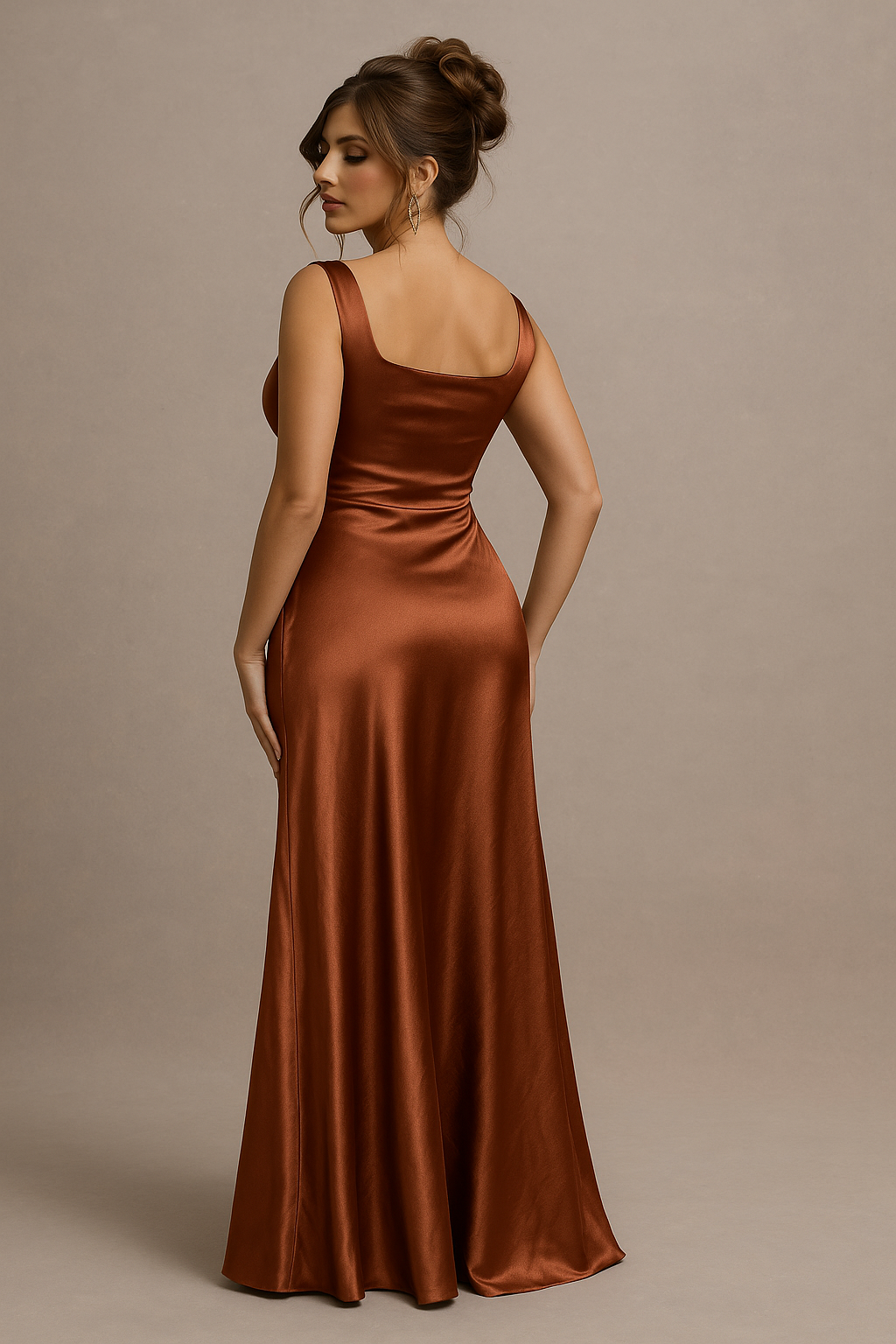 Alaria Rust Maxi Dress – Square Neckline with Side Split