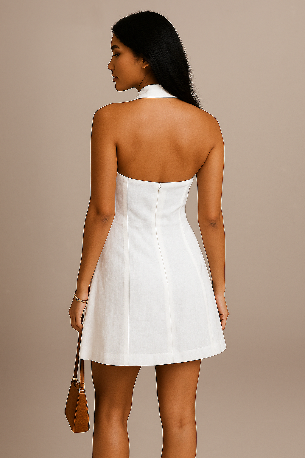 Lola Linen Mini Dress – Halter Neck with Button Front