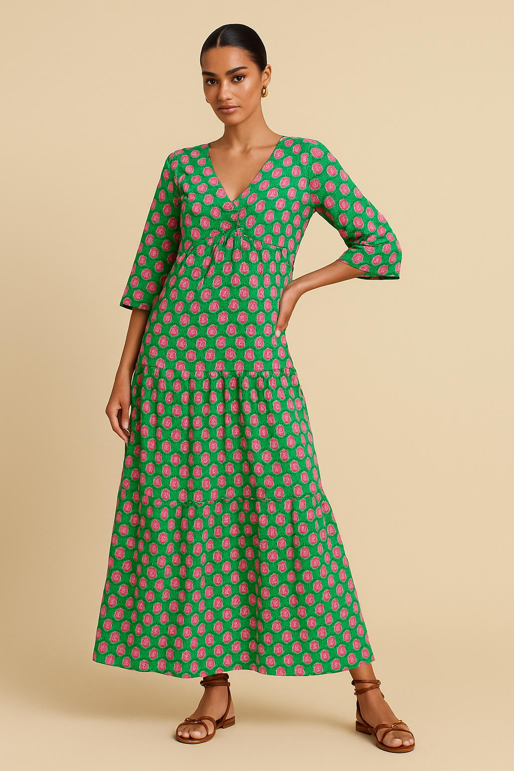 Zaria Bohemian Printed Maxi Dress – Flowy V-Neck, Festival Style
