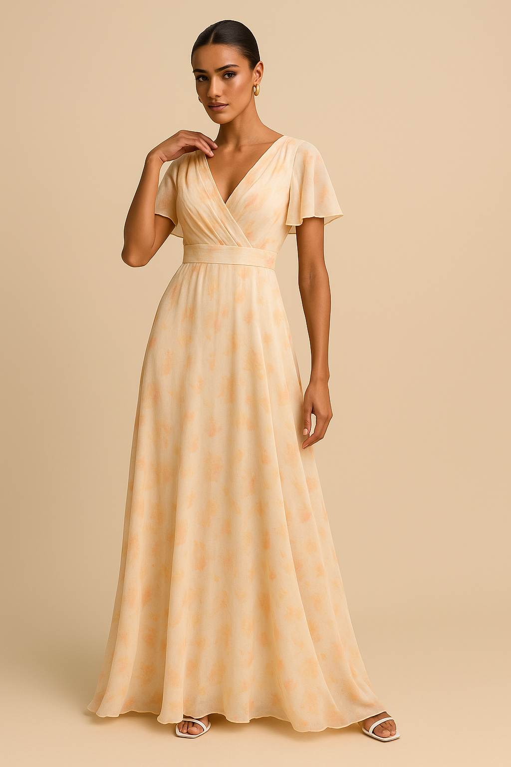 Sabrina Floral Chiffon High Waist Bridesmaid Dress – Dusty Mauve