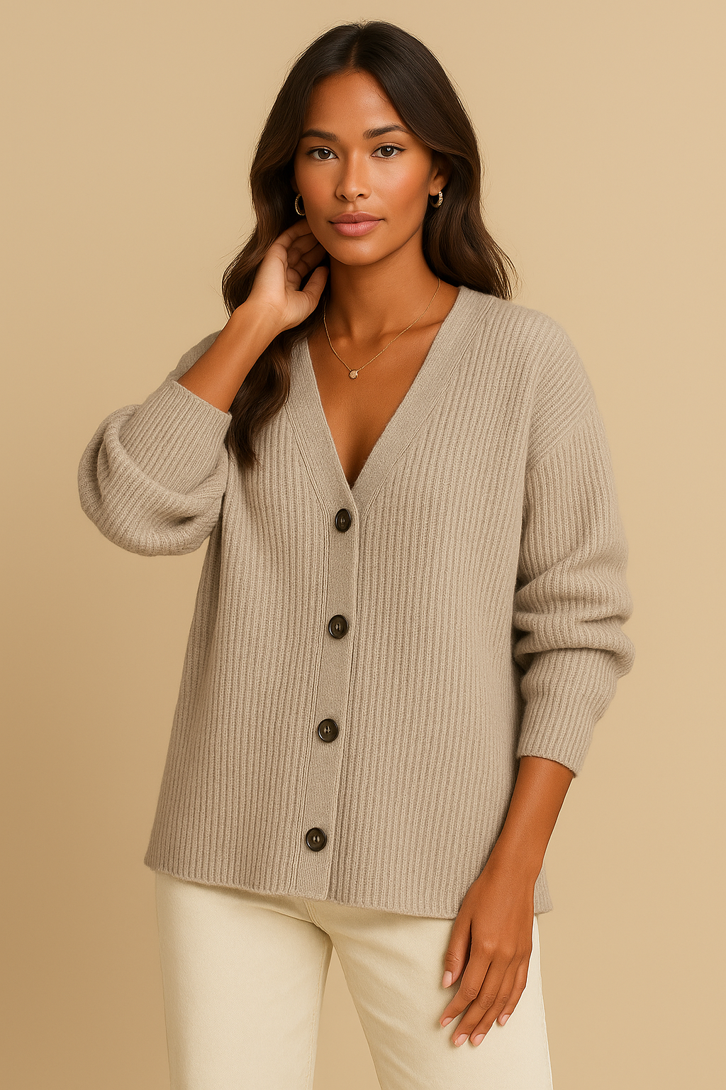 Elara Knit Cardigan with V-Neck & Buttons
