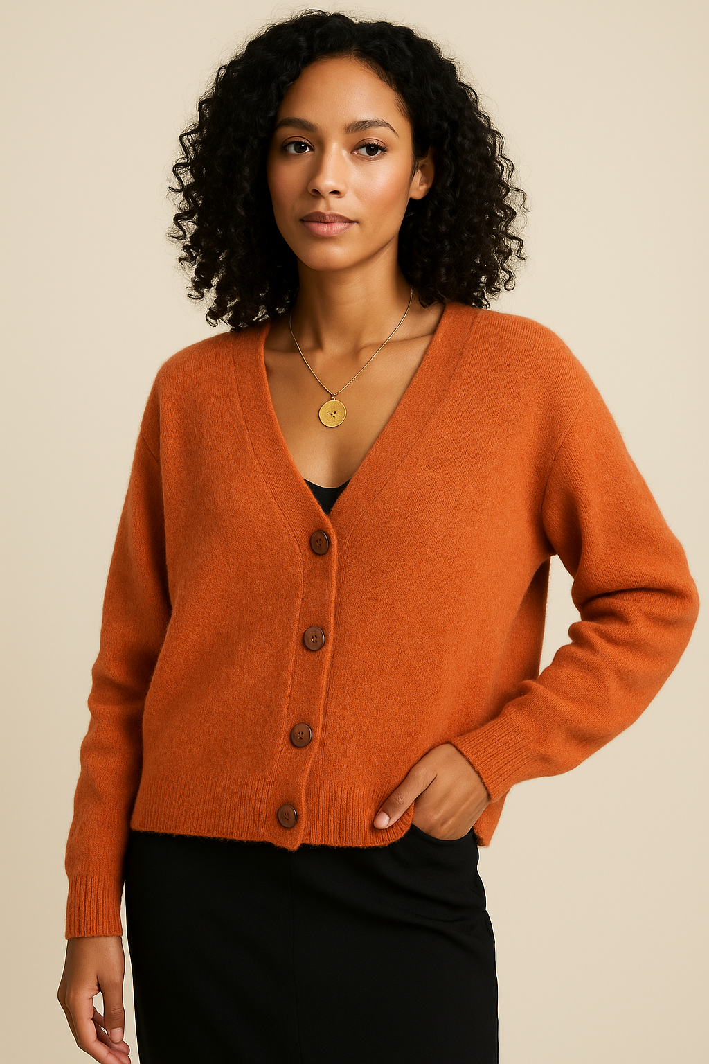 Liora Soft Knit Cardigan with V-Neck & Button Front – Relaxed Fit