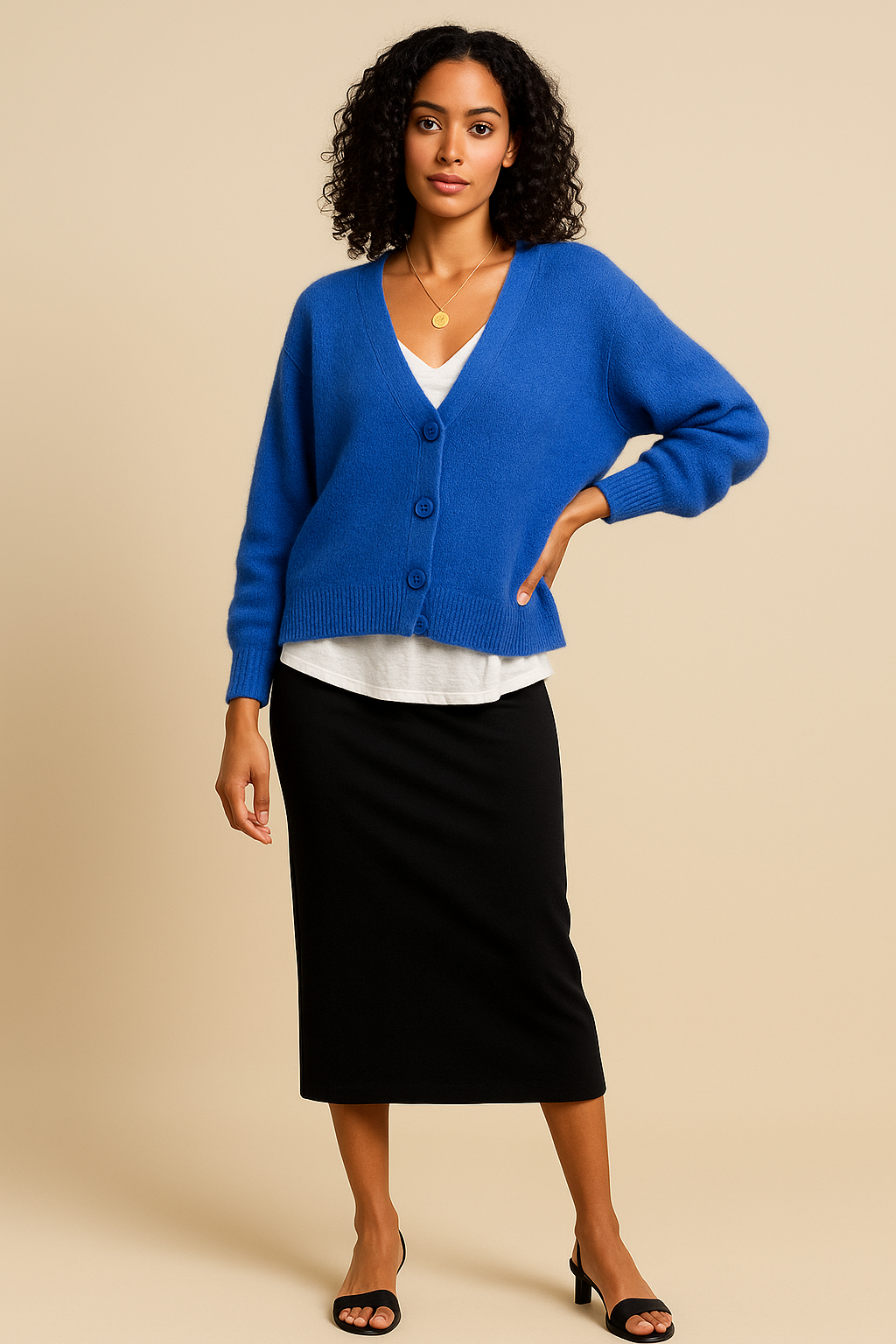 Liora Soft Knit Cardigan with V-Neck & Button Front – Relaxed Fit