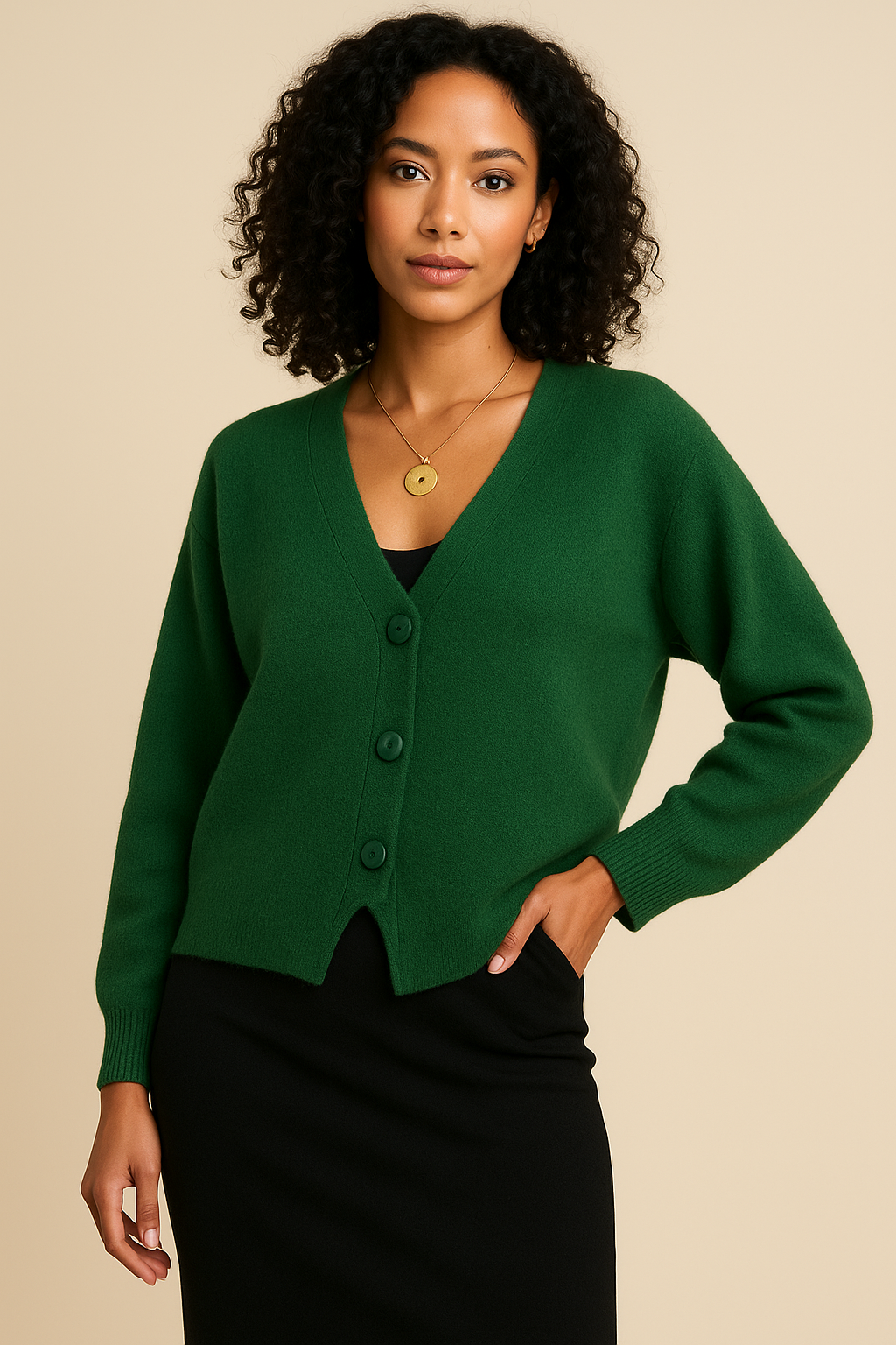 Liora Soft Knit Cardigan with V-Neck & Button Front – Relaxed Fit