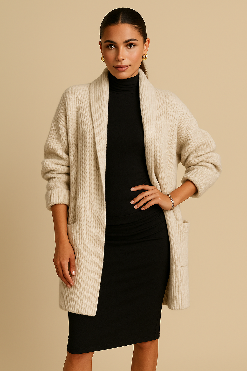 Evelina | Oversized Wool Blend Cardigan with V-Neck & Pockets