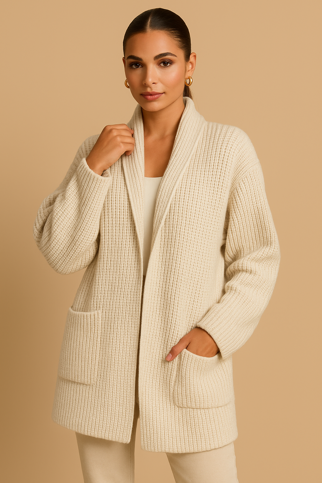Evelina | Oversized Wool Blend Cardigan with V-Neck & Pockets