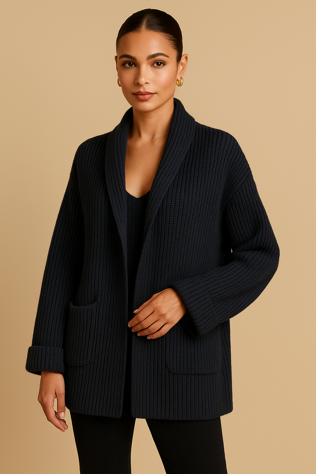 Evelina | Oversized Wool Blend Cardigan with V-Neck & Pockets