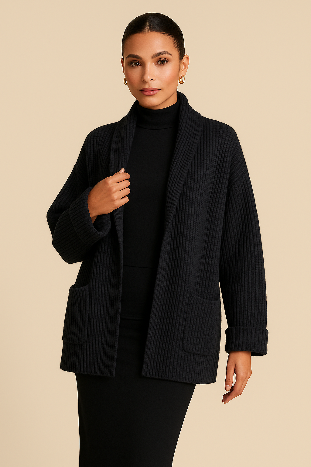 Evelina | Oversized Wool Blend Cardigan with V-Neck & Pockets