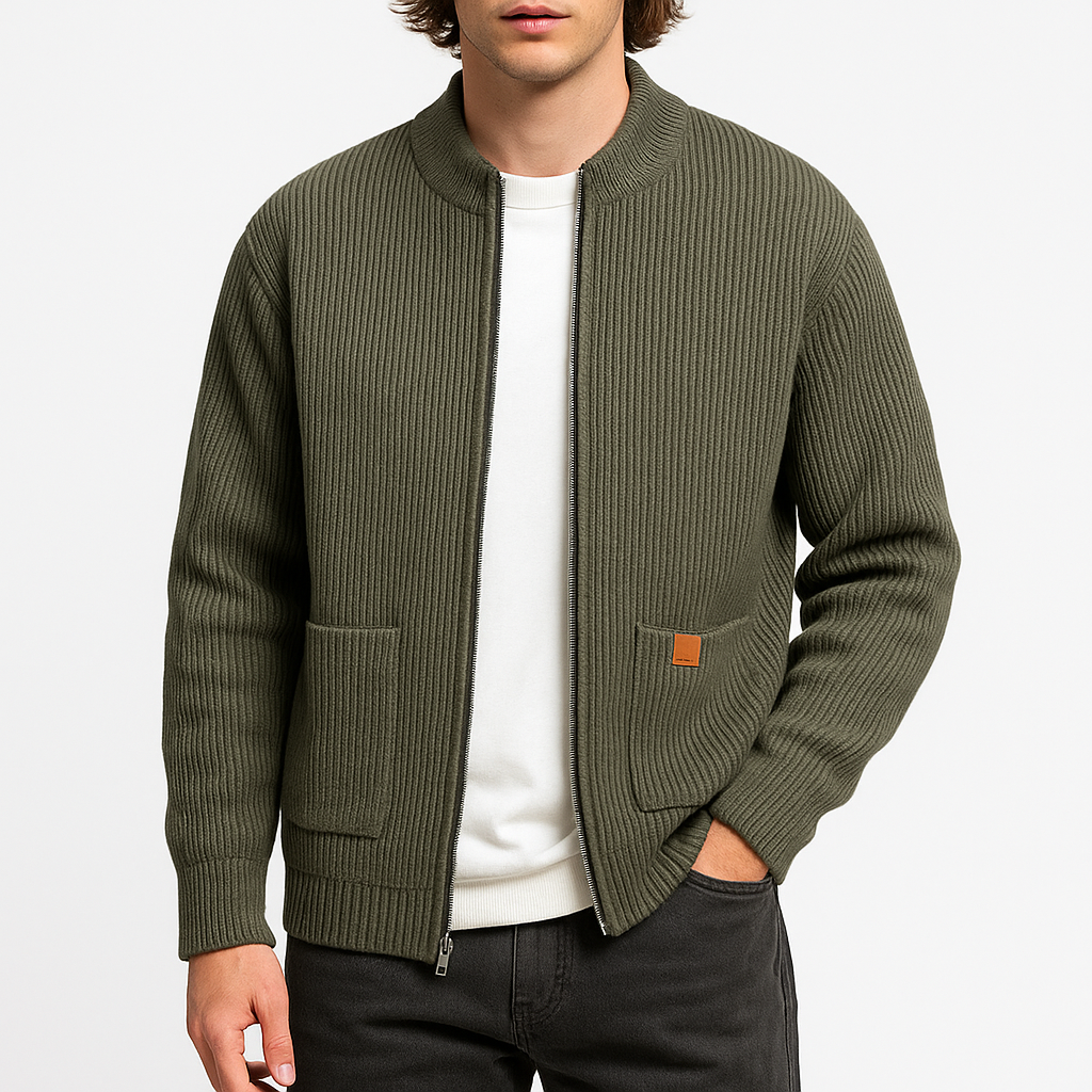 Smith | Mock Neck Ribbed Knit Cardigan