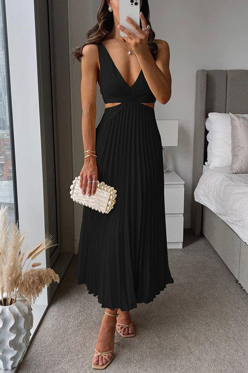 Women's Exquisite Flowing Pleated Midi Party Evening Dress