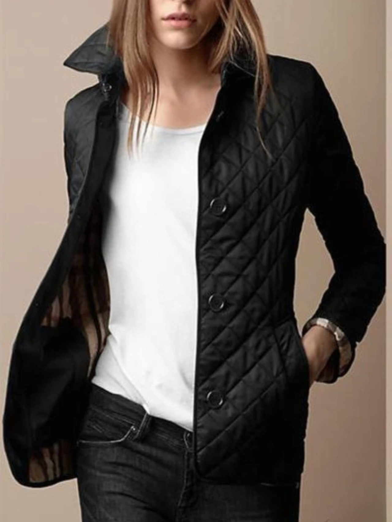 Women's Outer Layer Quilted Turned-Down Collar Jacket