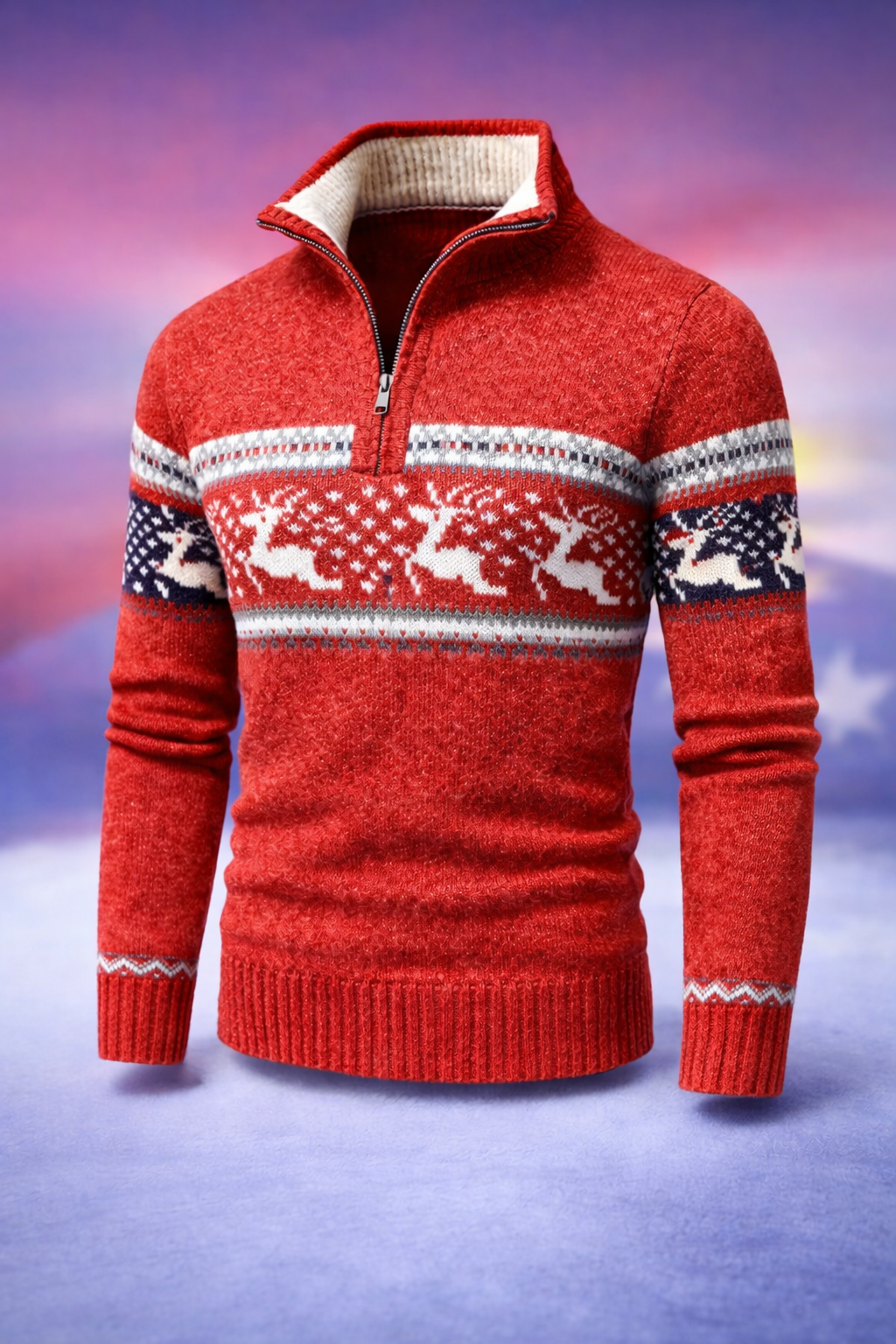 Men's Festive Cosy Half-Zipper Winter Sweater