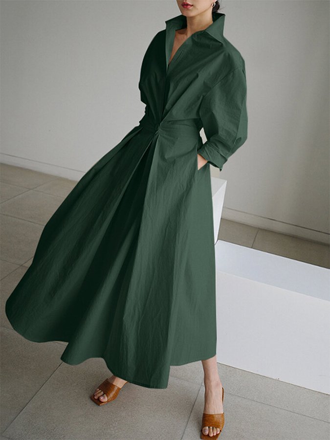 Trendy Classic Belted Maxi Shirt Dress for Women