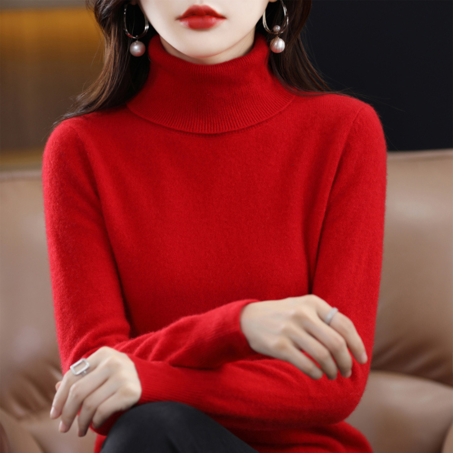 Women's Sophistication Warm Soft Knitted Roll Turtleneck Jumper