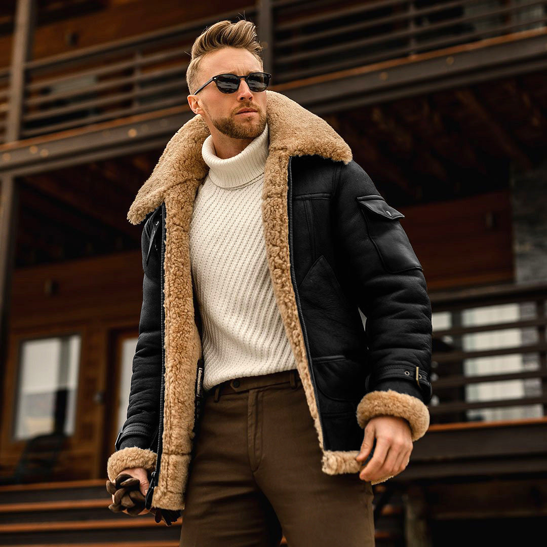 Men's Timeless Aesthetic Warm Aviator Jacket with Practical Zip-up Closure