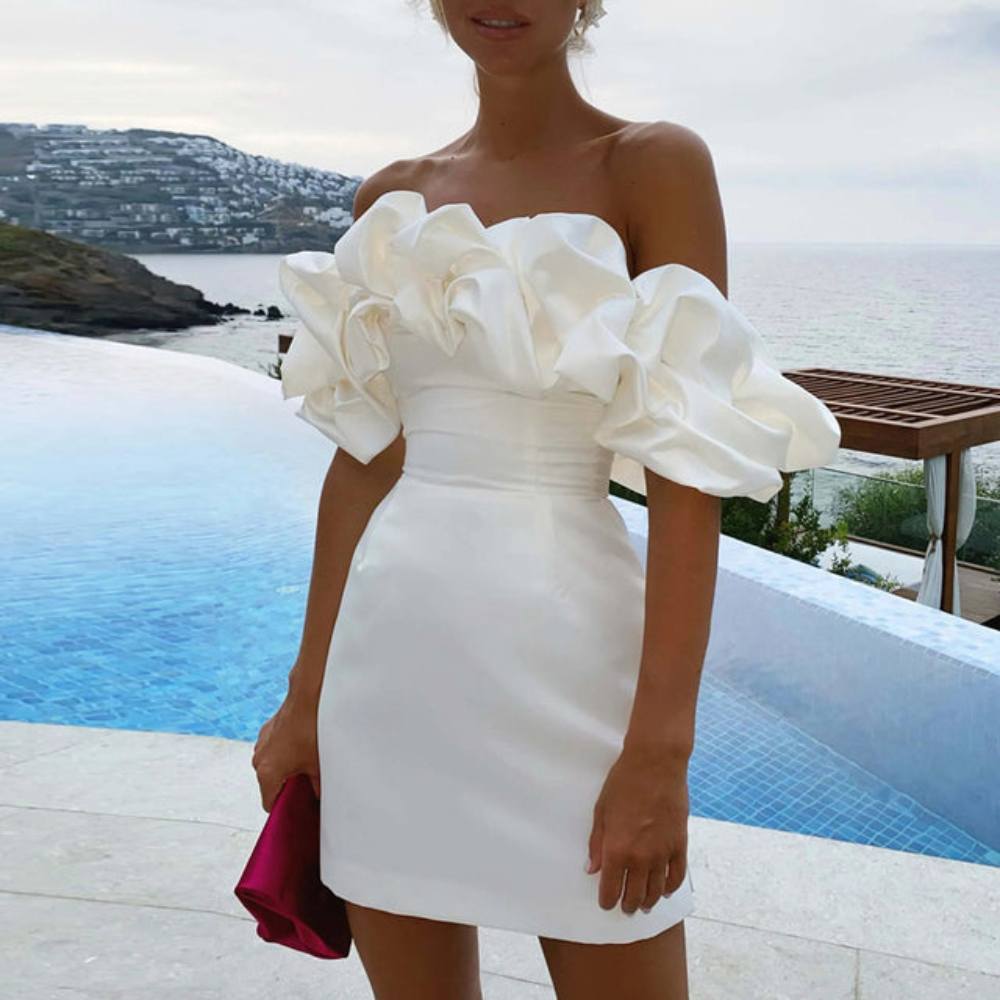 Women Stylish Ruffle Occasion Evening Mini Wedding Guest Dresses