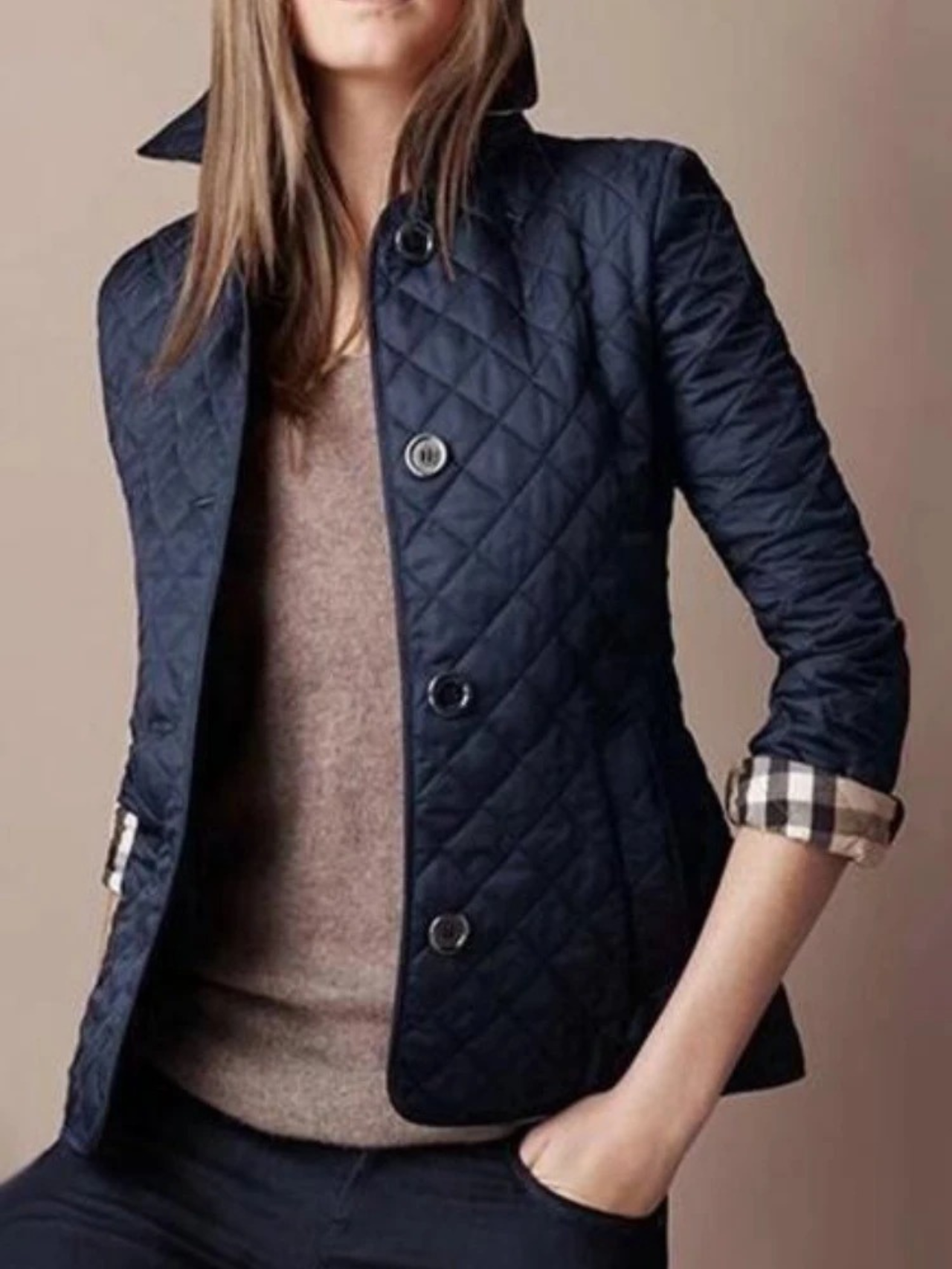 Women's Outer Layer Quilted Turned-Down Collar Jacket