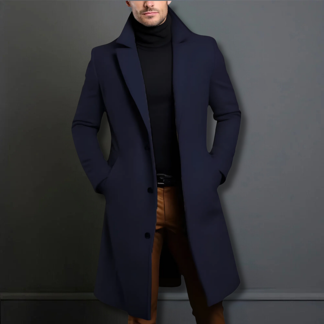 Men’s Classic Formal Long Overcoat with Convenient Pocket