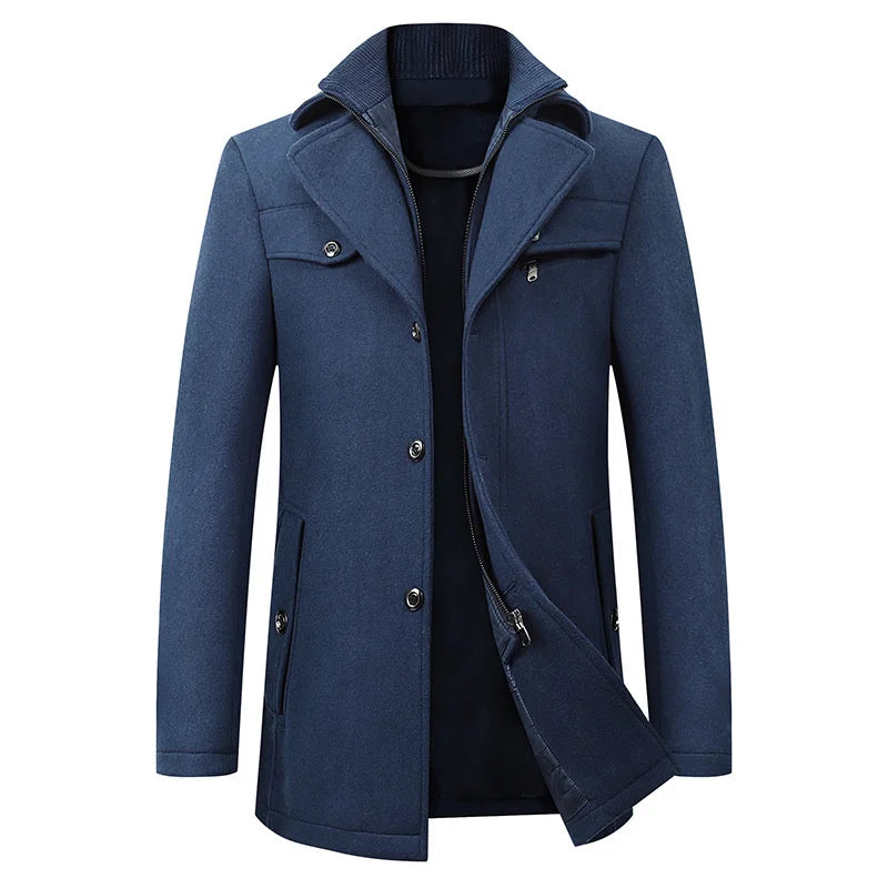 Men’s Classic Long Practical Winter Button Overcoat