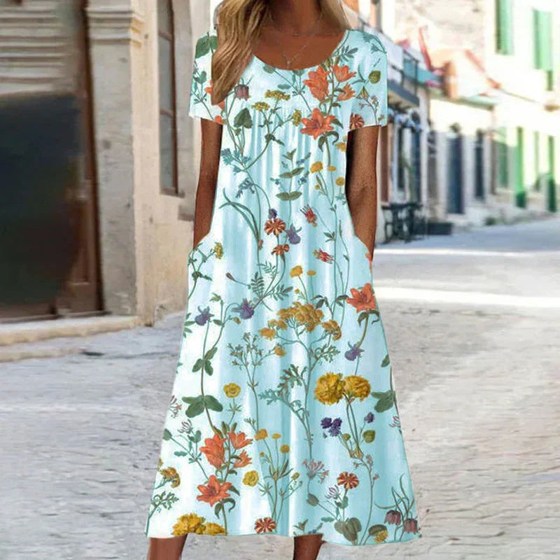 Exquisite Summer Flattering Full-Bloom Midi Dress for Women