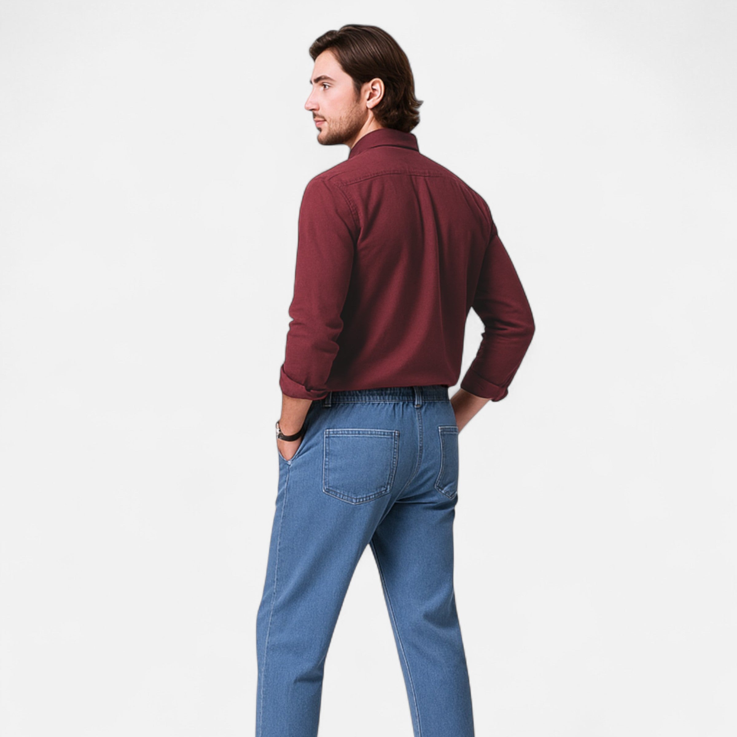 Men’s Versatile Solid Long-Sleeve Business Formal Button Shirt