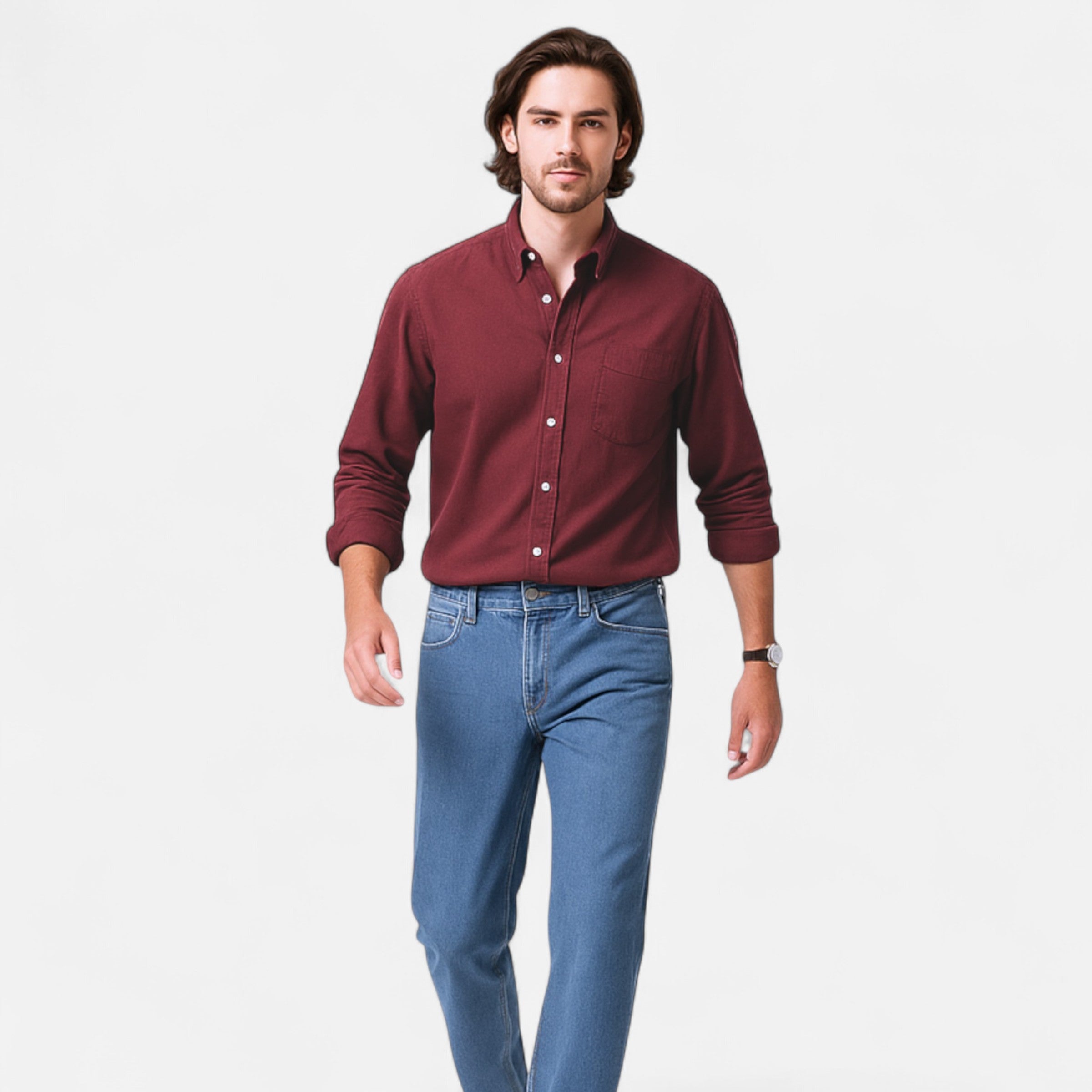 Men’s Versatile Solid Long-Sleeve Business Formal Button Shirt