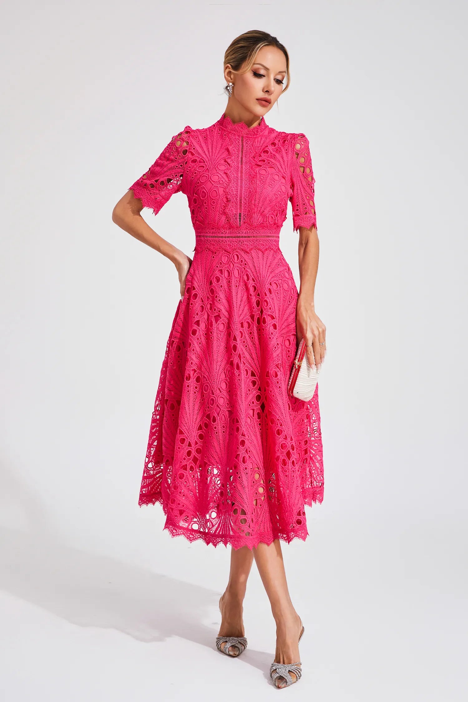 Exquisite Flattering Lace Midi Dress for Women