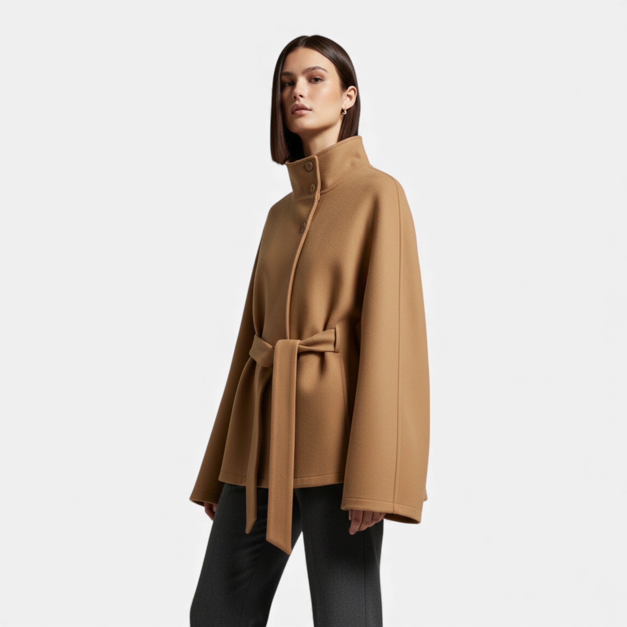 Women’s Exquisite Belted Fashion Cape Coat for Winter and Autumn