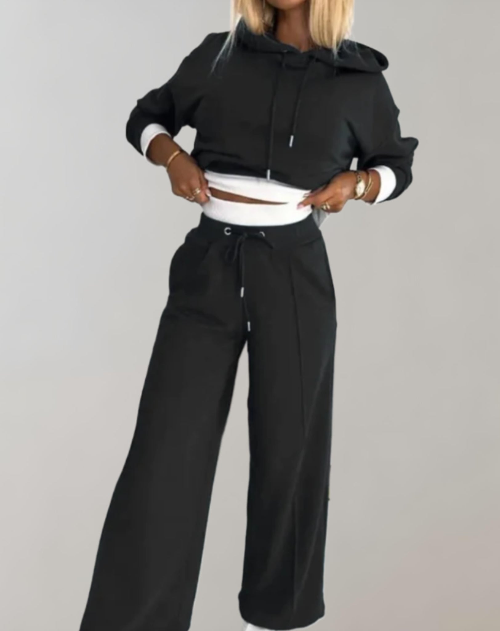 Women's Hoodie and Wide-Leg Trouser Sporty Two-Piece Tracksuit Set