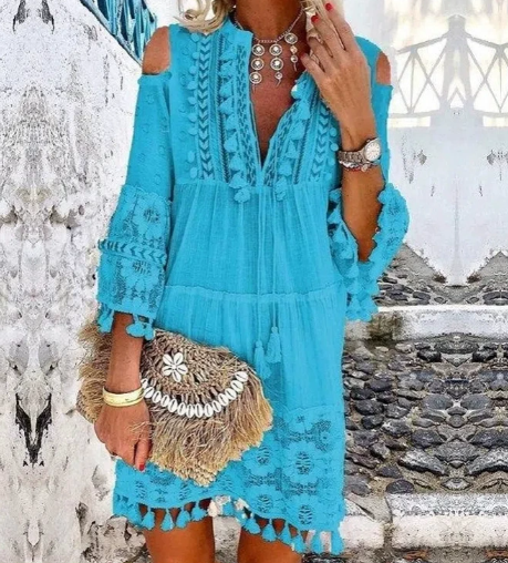 Bohemian Summer Embroidered Mini Dress for Women