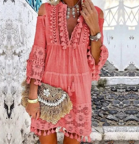 Bohemian Summer Embroidered Mini Dress for Women