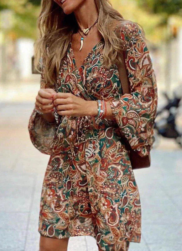 Women's Bohemian Summer Wrap Mini Dress for All Day Comfort
