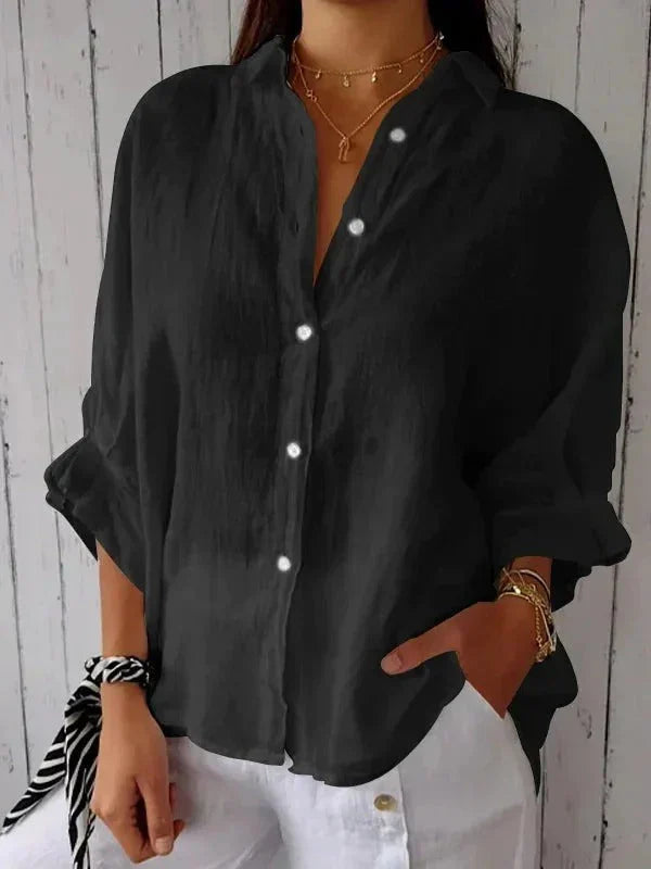 Women's Versatile Summer Relaxed Button Shirt with Adjustable Cuffs