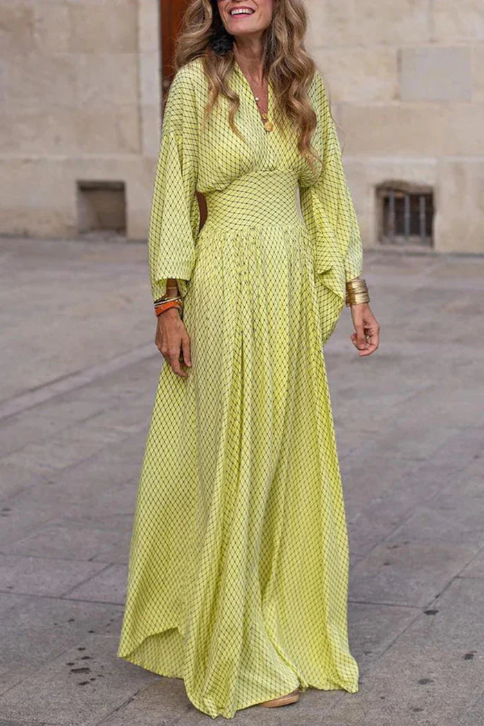 Women's Modern Allure Draped-Sleeve Maxi Dress with V-Neckline