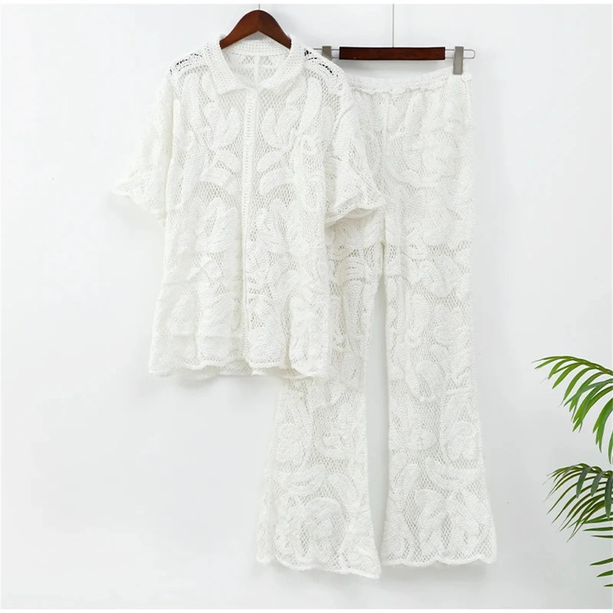 Stylish Summer Getaways Openwork Lace Two-piece Women's Set