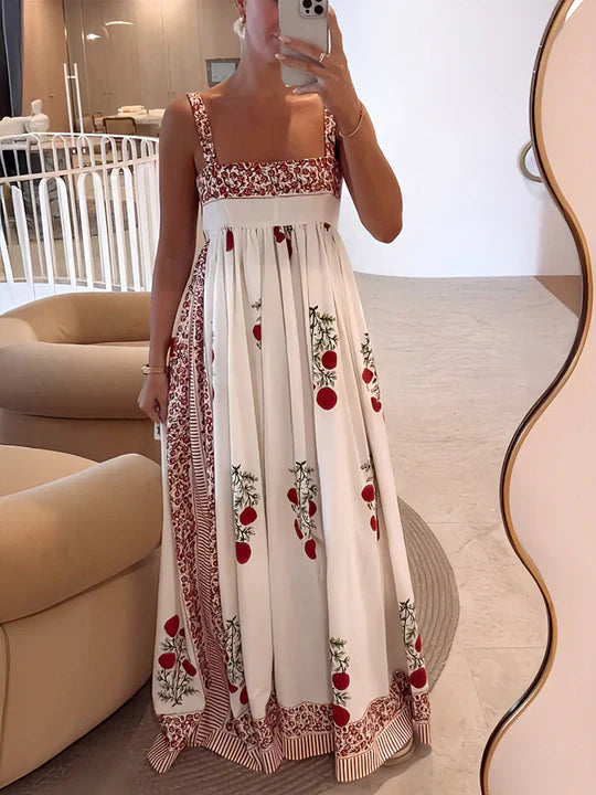 Retro Flattering Cherry Maxi Summer Party Dress for Women
