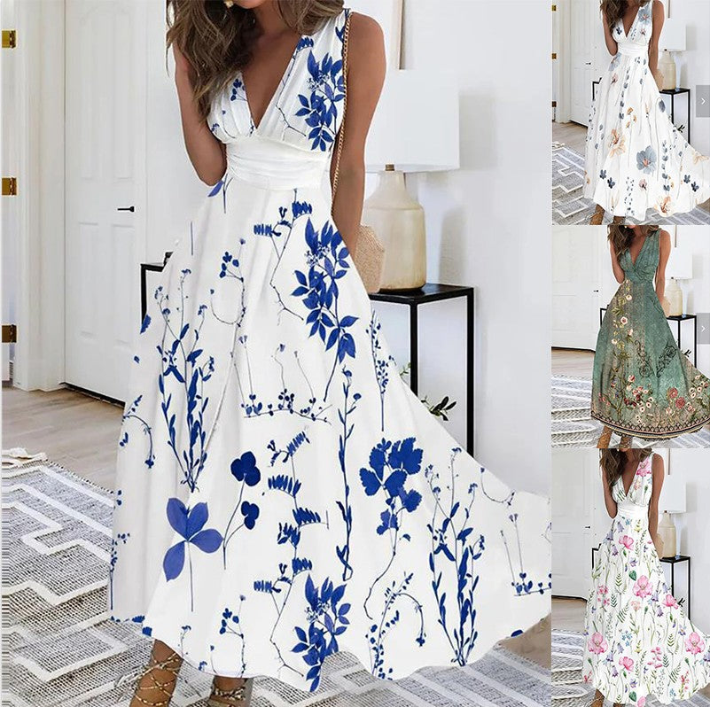 Women's Fantasy Captivating Blooming Maxi Dress with Deep V-neckline