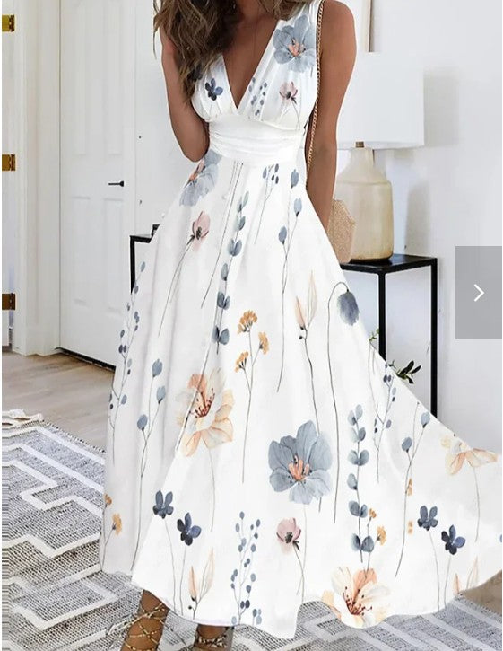 Women's Fantasy Captivating Blooming Maxi Dress with Deep V-neckline