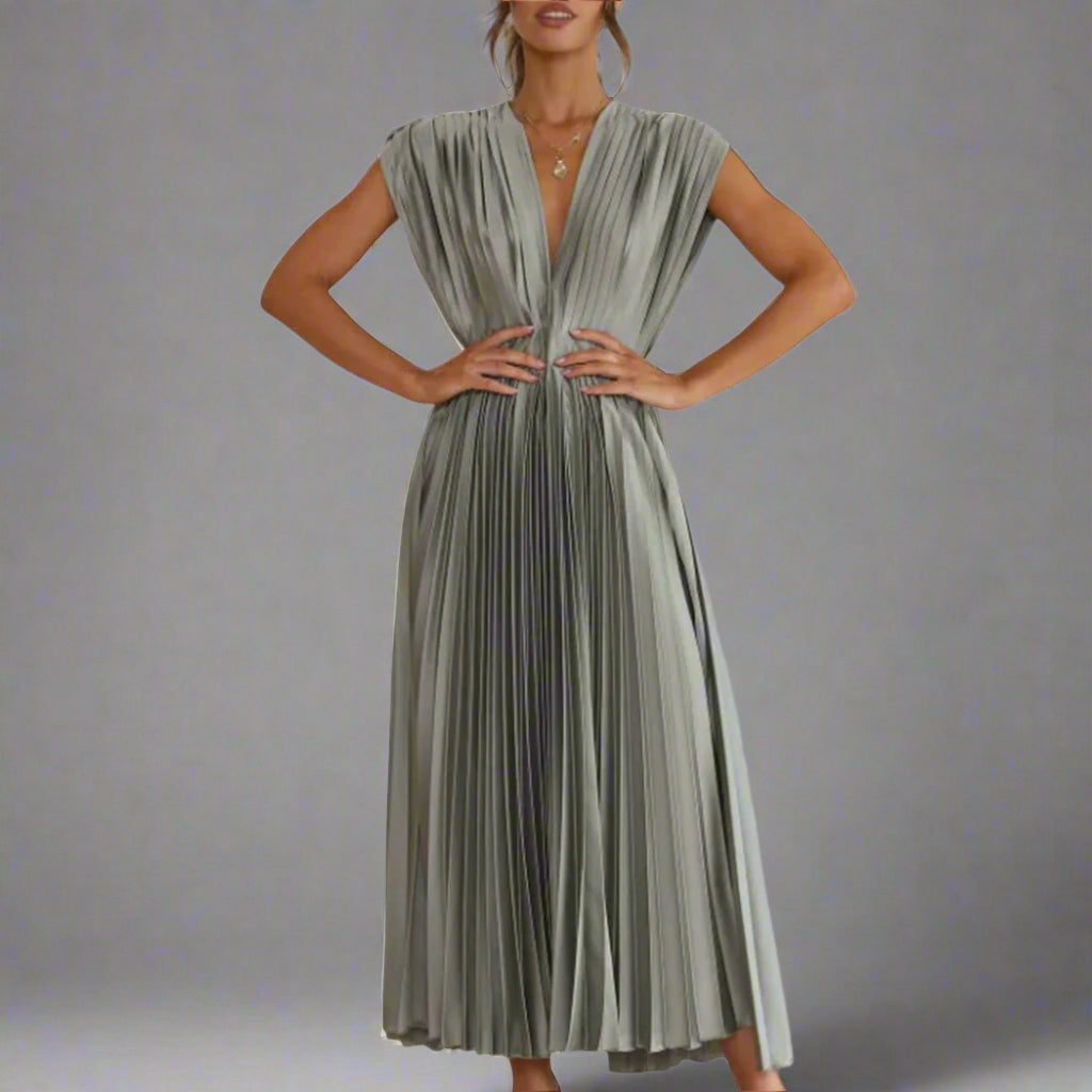 Women's Glamour Pleated Evening Wedding Stunning Formal Midi Dress