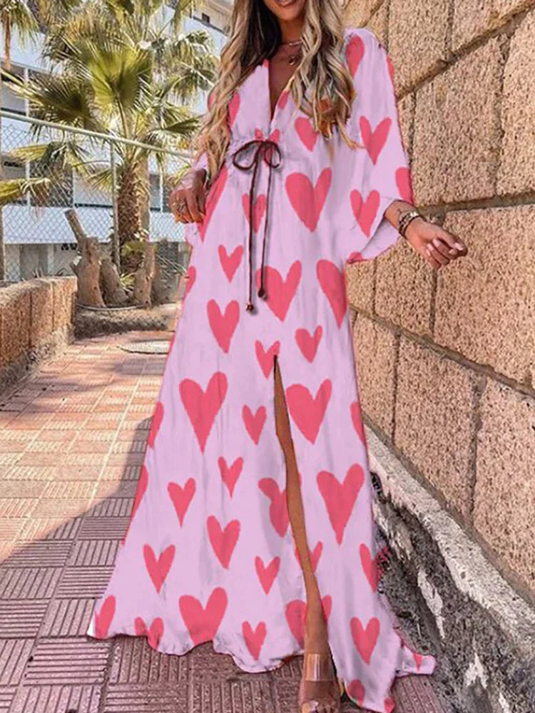 Women's Stylish Abstract Seasonal Colorful Maxi Dress with Graphic Print