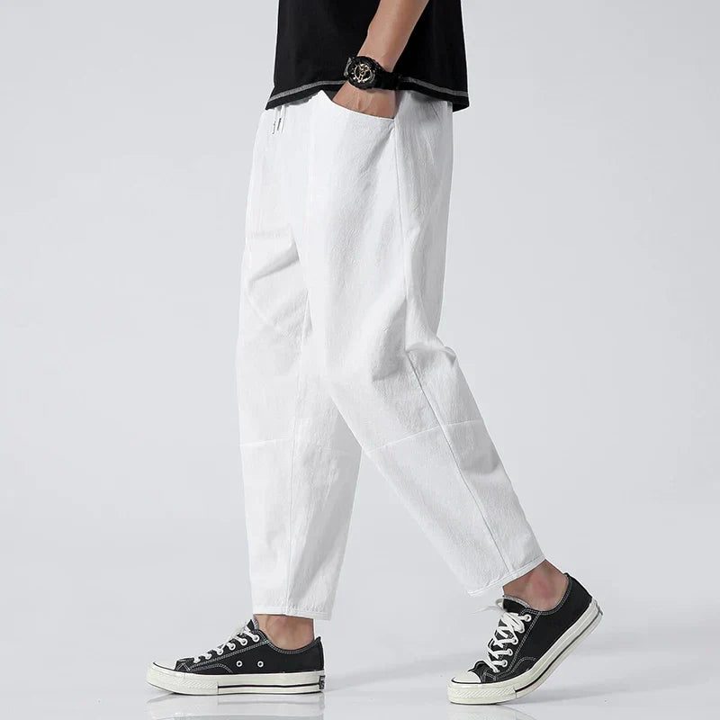 Men's Casual Breathable Cropped Pants with Adjustable Drawstring Waist