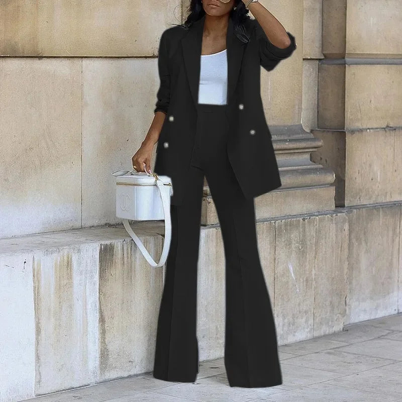 Women’s Tailored Suit Set Long Blazer with High-Waist Trousers