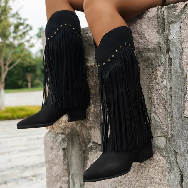 Fashion Outdoor Western Fringe Knee High Boots for Women