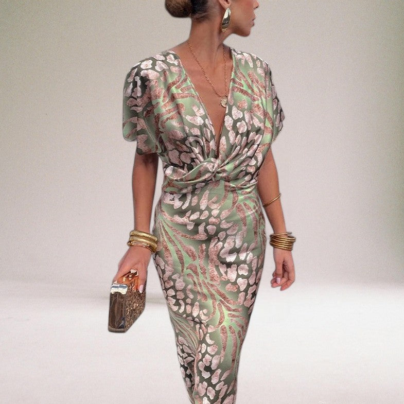 Exquisite Twisted V-neckline Maxi Dress for Women