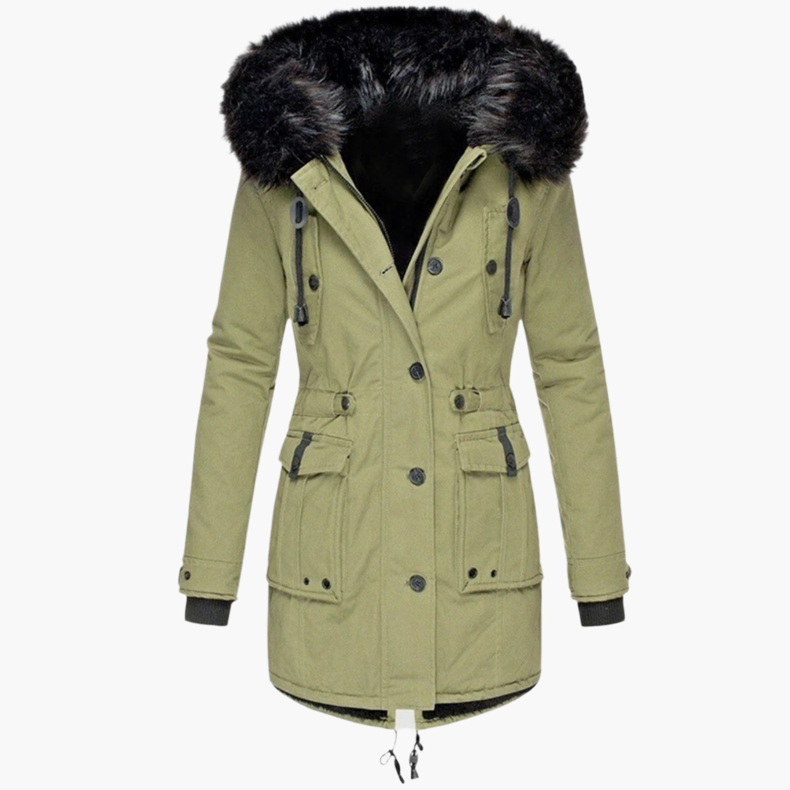 Women’s Warm Hooded Coat Fitted Winter Button Zip Jacket