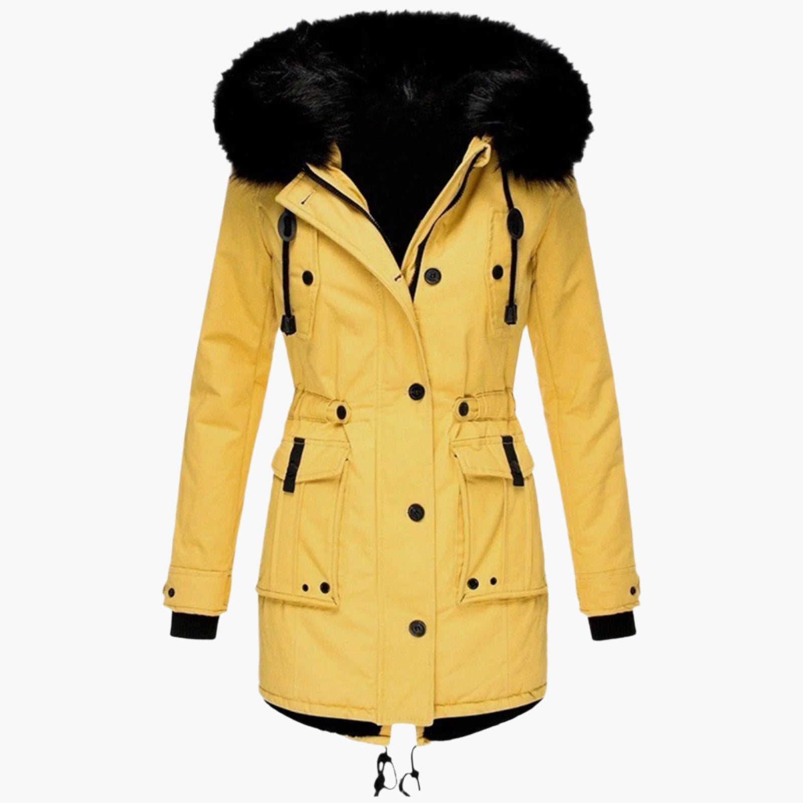 Women’s Warm Hooded Coat Fitted Winter Button Zip Jacket