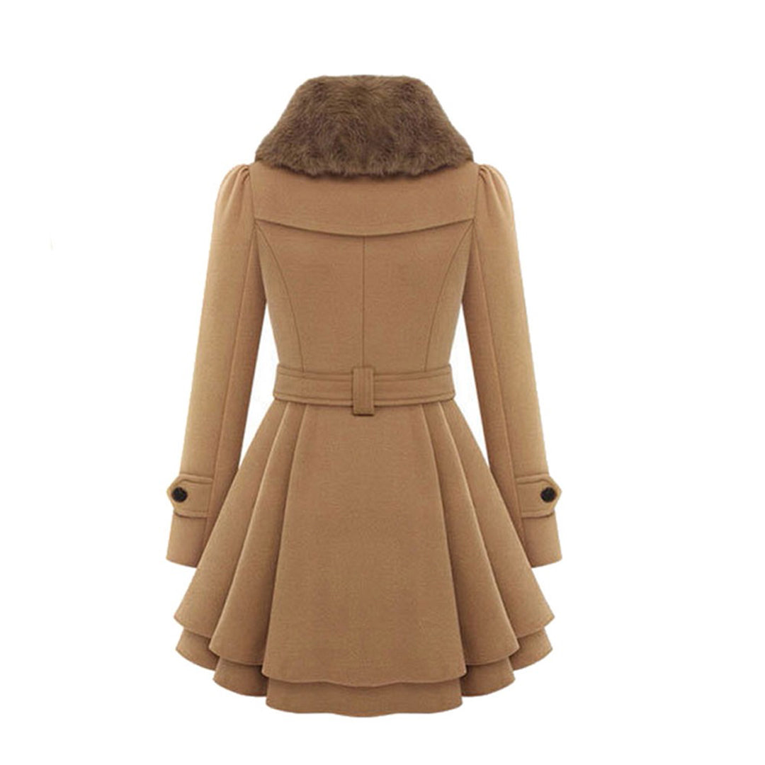 Women’s Long Coat Double-Breasted Design with Belted Waist